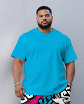 Men's Plus Size Street Graffiti Pants With Blue Solid Color Round Neck Short Sleeve T-Shirt Shorts Suit